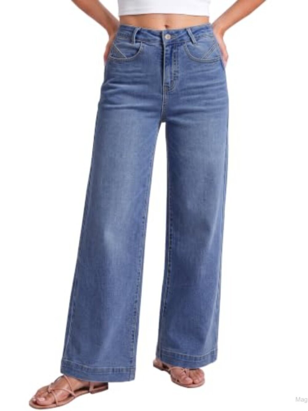 High Waisted Baggy Wide Leg Jeans for Women Stretchy Denim 29.5" Inseam 4-Pocket